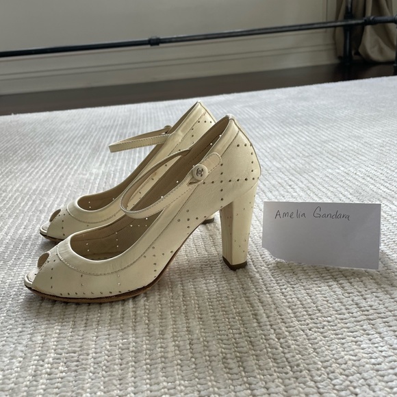CHANEL Shoes - Chanel Vintage Peep Toe Heels - Cream - Sz 36.5